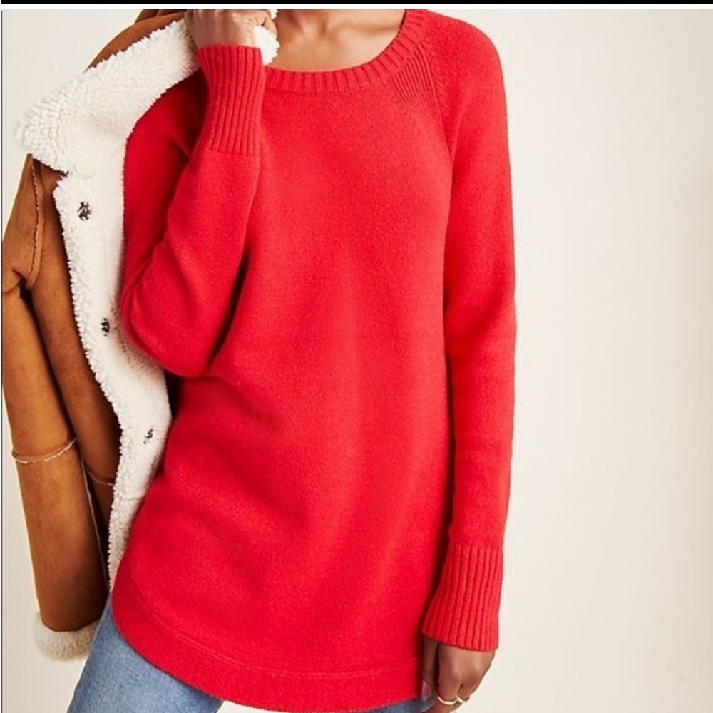 Anthropologie Rebekah Knit Pullover Curve Hem Tunic Sweater Red Size Medium NWT
